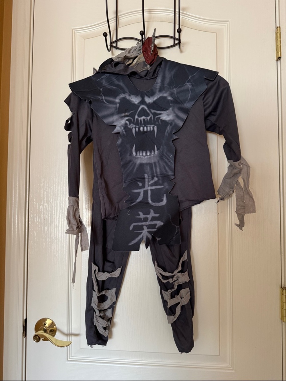 Black Haunted Skull Kids Halloween Costume with Hood